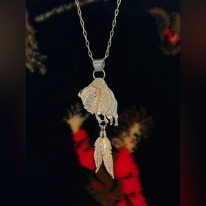Vintage Estate 1970’s Sterling Navajo Buffalo Pendant Necklace